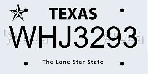 WHJ3293 Texas License Plate