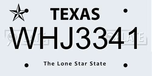 WHJ3341 Texas License Plate