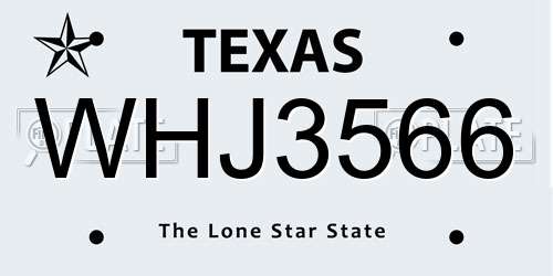 WHJ3566 Texas License Plate