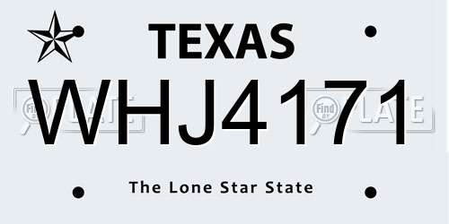WHJ4171 Texas License Plate