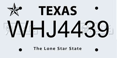 WHJ4439 Texas License Plate
