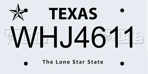 WHJ4611 Texas License Plate