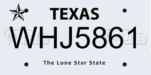 WHJ5861 Texas License Plate