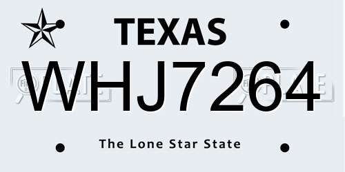 WHJ7264 Texas License Plate