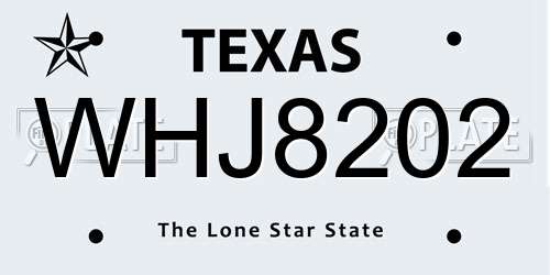 WHJ8202 Texas License Plate