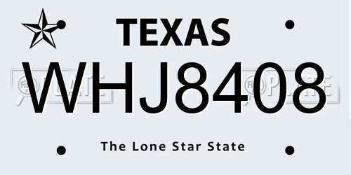 WHJ8408 Texas License Plate