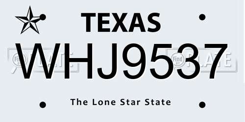 WHJ9537 Texas License Plate
