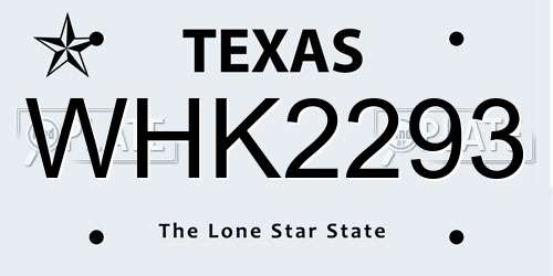 WHK2293 Texas License Plate