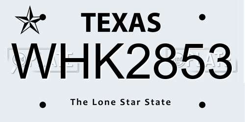 WHK2853 Texas License Plate