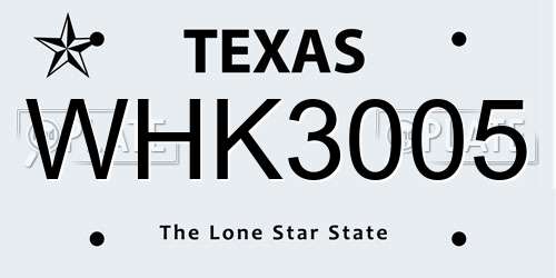 WHK3005 Texas License Plate