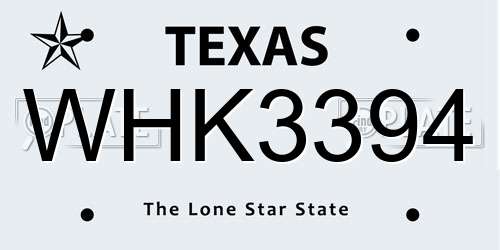 WHK3394 Texas License Plate