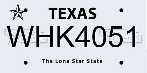 WHK4051 Texas License Plate