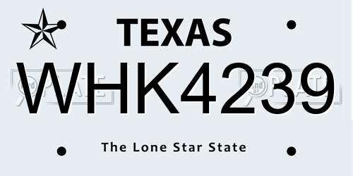 WHK4239 Texas License Plate