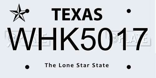 WHK5017 Texas License Plate