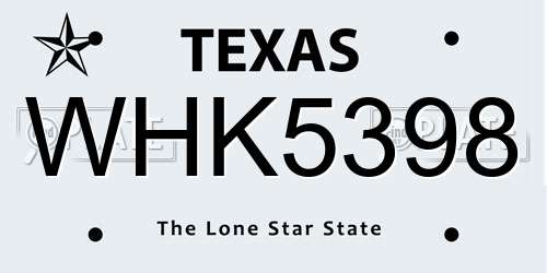 WHK5398 Texas License Plate