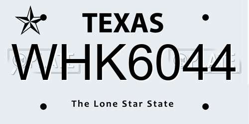 WHK6044 Texas License Plate