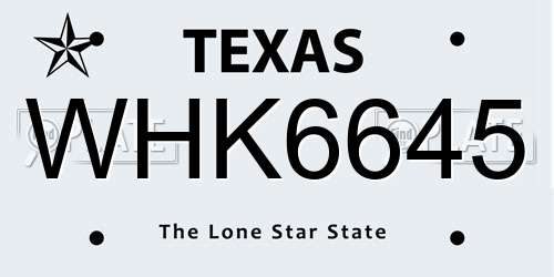 WHK6645 Texas License Plate