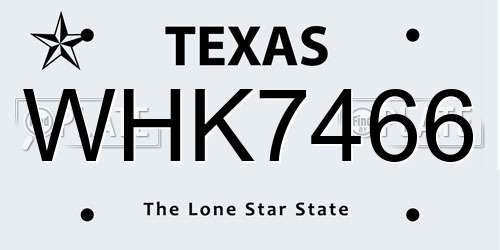 WHK7466 Texas License Plate
