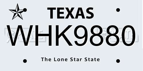 WHK9880 Texas License Plate
