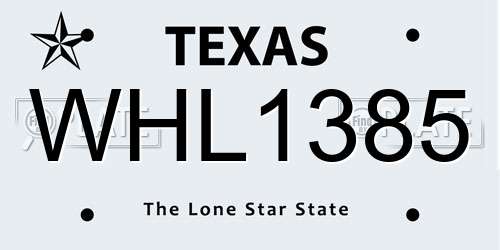 WHL1385 Texas License Plate