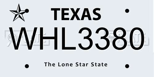 WHL3380 Texas License Plate