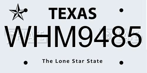 WHM9485 Texas License Plate
