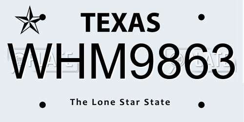 WHM9863 Texas License Plate