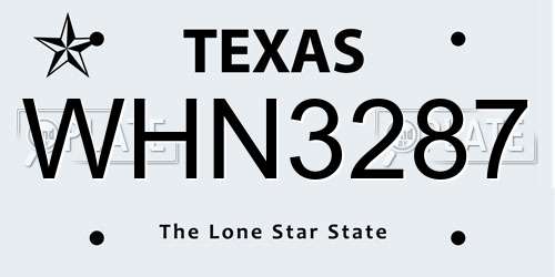 WHN3287 Texas License Plate