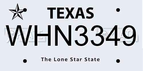 WHN3349 Texas License Plate