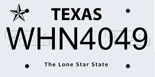 WHN4049 Texas License Plate