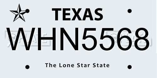 WHN5568 Texas License Plate