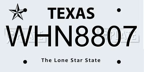 WHN8807 Texas License Plate