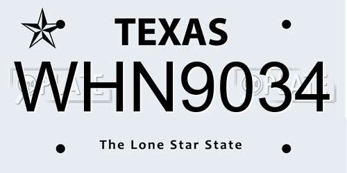 WHN9034 Texas License Plate
