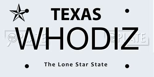 WHODIZ Texas License Plate