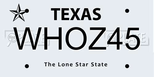 WHOZ45 Texas License Plate