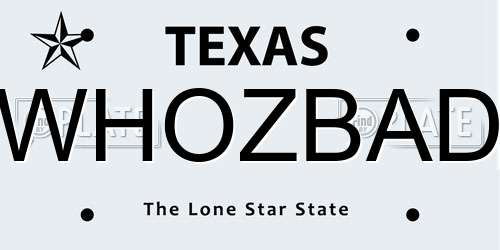 WHOZBAD Texas License Plate