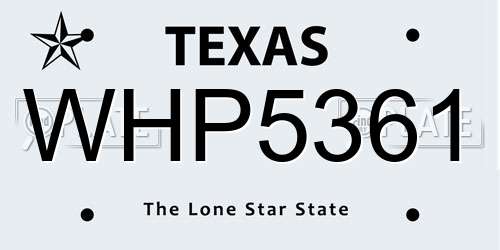 WHP5361 Texas License Plate