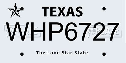 WHP6727 Texas License Plate