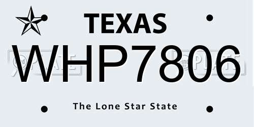 WHP7806 Texas License Plate