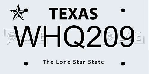 WHQ209 Texas License Plate