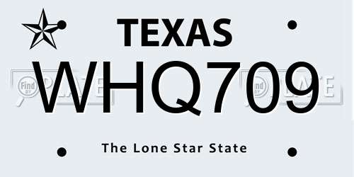 WHQ709 Texas License Plate
