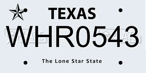 WHR0543 Texas License Plate
