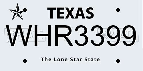 WHR3399 Texas License Plate