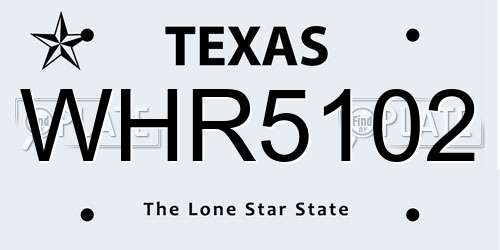 WHR5102 Texas License Plate