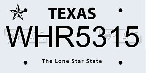 WHR5315 Texas License Plate