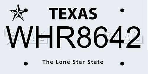WHR8642 Texas License Plate