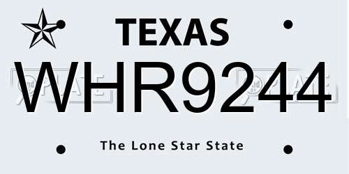 WHR9244 Texas License Plate