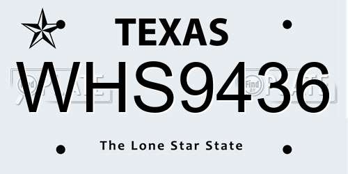WHS9436 Texas License Plate