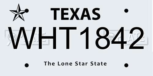 WHT1842 Texas License Plate
