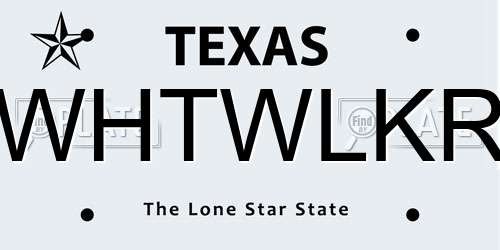 WHTWLKR Texas License Plate